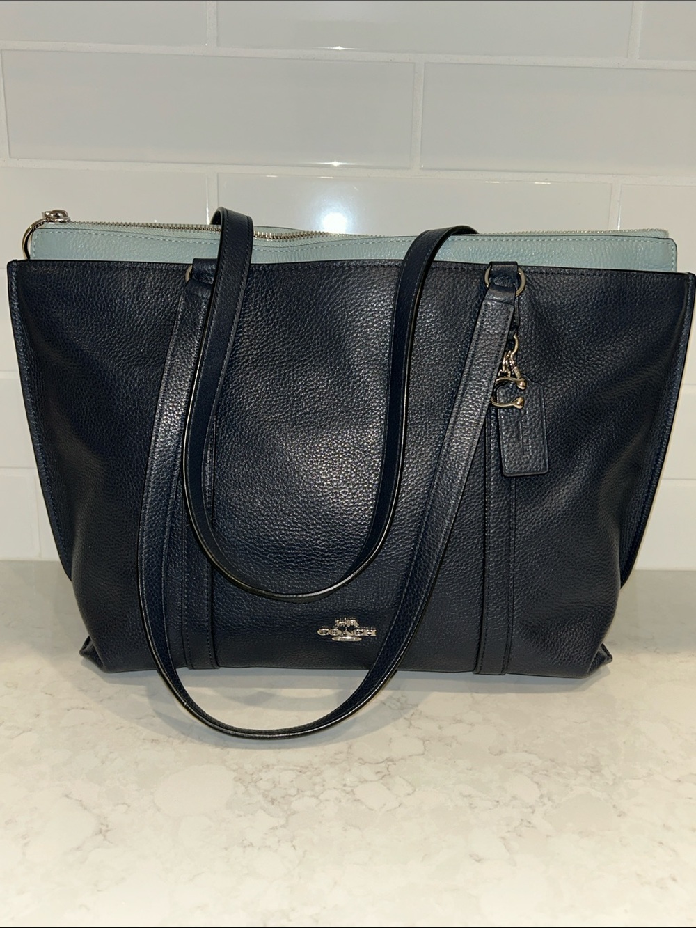 COACH 1573 May Tote blue pebbled leather bag
